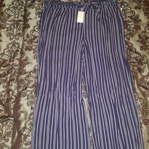 NWT Belted Wide Leg Striped Pants
